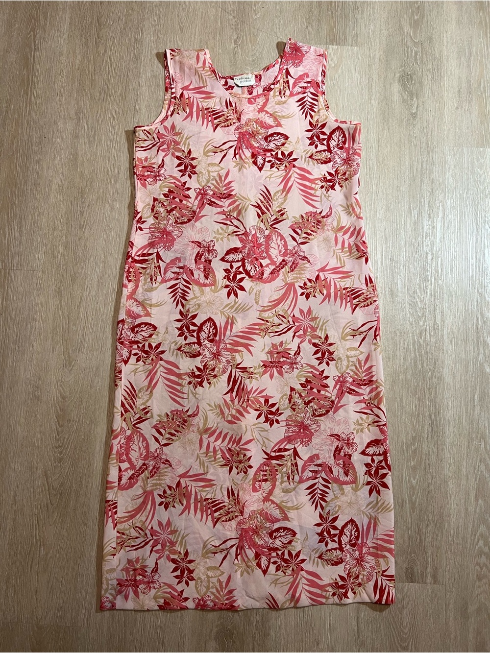 Vintage Tradition Petite Women Sleeveless Pink Floral Summer Tropical Maxi Dress - Picture 3 of 7